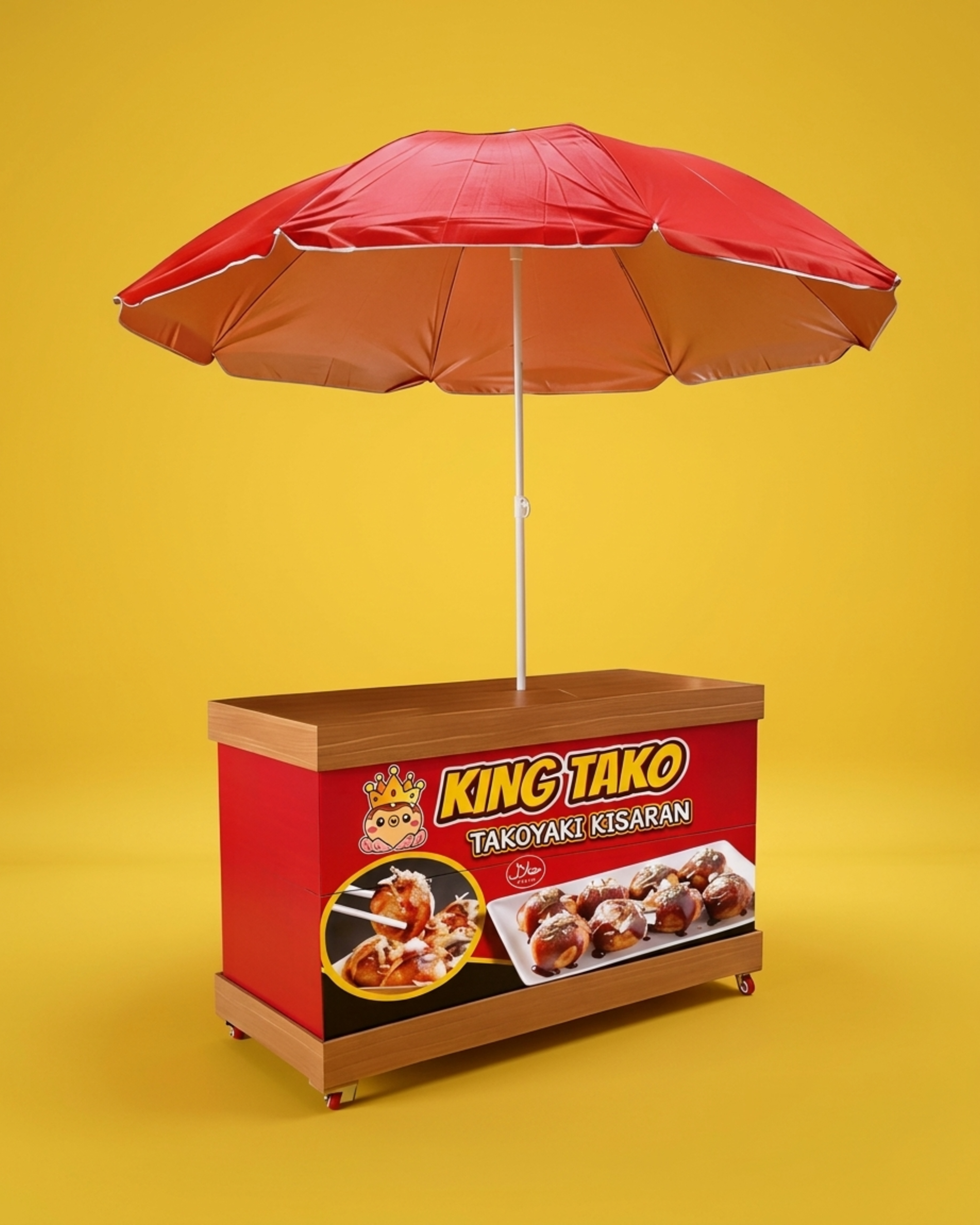 Booth Koper Tambahan Branding | Booth Portable Gerobak Lipat Model Koper Tambahan Branding Stiker Vnyl untuk Jualan Kekinian Gratis Desain Gambar